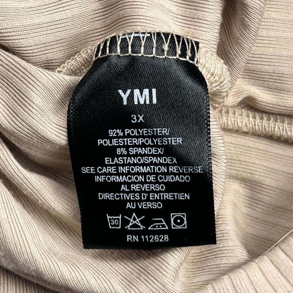 YMI Faux Wrap Womens 3X Neutral Tan Ribbed Texture Tie Back Casual Stretchy Top - Picture 6 of 9